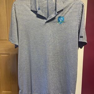 Nike Blue and White Striped Men's Polo Shirt